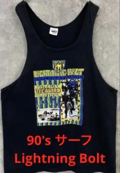90's USA製 LIGHTNING BOLT タンクトップ ブラック 古着