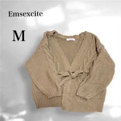 エムズエキサイト ベージュ ニットカーディガン M ベルト紐付き カジュアル
