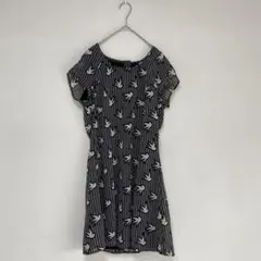 【H&M/エイチアンドエム】ワンピース フレンチスリーブ【38】総柄　白黒　夏