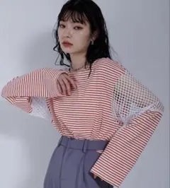 miette メッシュ切替ボーダーロンT