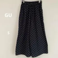GU ジーユー　黒と白の水玉模様 ガウチョパンツ　ワイドパンツ　ウエストゴム　S