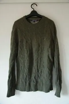 TOMMY HILFIGER ケーブルニットセーター M オリーブ
