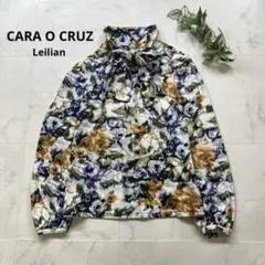 美品　CARA O CRUZ レリアン　ボウタイ花柄ブラウス　サイズ9 リボンのサムネイル