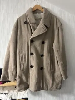 ベージュ ウール ピーコート ダブルブレスト