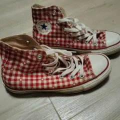 Converse All Star 赤白ギンガムチェック ハイカットスニーカー