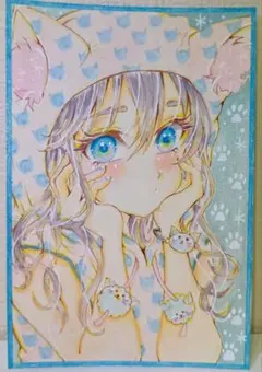 ニャンパーカーの女の子】手描きオリジナルイラスト 色紙 アナログ