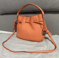 コールハーン オールレザー 2way 巾着型 ショルダーバッグ オレンジ