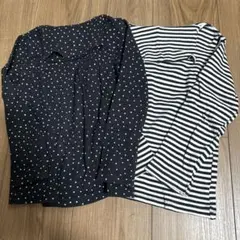 長袖カットソー ２枚セット 110 黒白水玉 黒白ボーダー