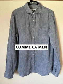 COMME CA MEN フレンチリネンシャツ L 麻100% ブルー 袖調整可のサムネイル