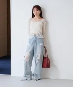 【新品タグ付き】kastane レースデニムパンツ