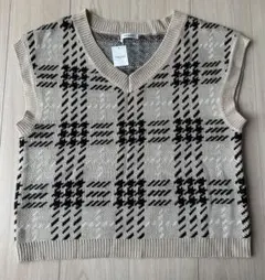INGNI ベージュ チェック柄 ニットベスト M サイズ 新品未使用タグ付き