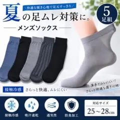大人気メンズ サマーソックス 5足セット 極薄 通気性 吸汗速乾 ビジネス靴下のサムネイル