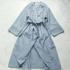 ナノユニバース　ノーカラー　スプリングコート　くすみブルー　ベルト　M