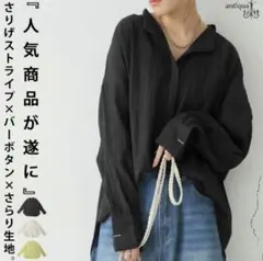 antiqua シルバーボタンシャツ 縦ライン 高級感 さりげストライプ 黒のサムネイル