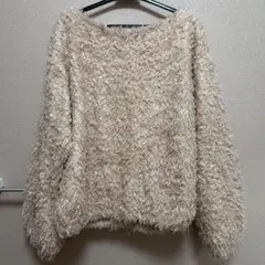 ニット　もこもこ　ピンク　リボン　プードルニット　シャギーニット 長袖