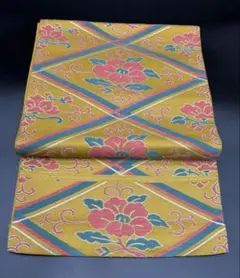 高級　正絹　洒落帯　名古屋帯　アンティーク　花柄　唐草　亀甲柄　426