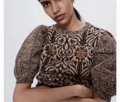 ZARA ザラ　パフスリーブトップス　ジャガード
