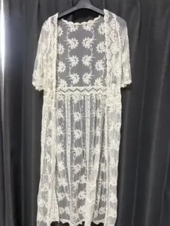 アイボリー レースカーディガン ロングカーディガン