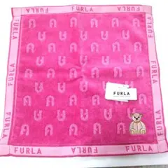 【新品タグ付】FURLA タオルハンカチ　ピンク　くま