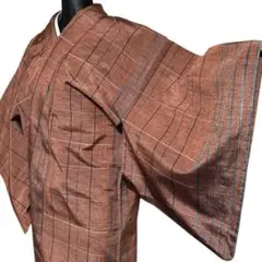 訪問着　単衣　茶色 格子柄　NO.37