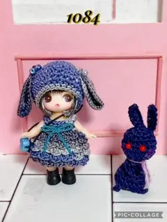 1084 ぷちリカちゃん　黒系グラデーション垂れ耳コーデセット
