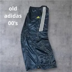 00s old adidas 光沢 ナイロン トラックパンツ 紺×白ステッチ