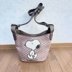 スヌーピー SNOOPY ショルダーバッグ 総柄 ブラウン ピンクゴールド