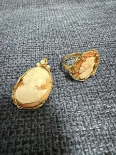 カメオデザイン ペンダントとリング アトリエyukoワイヤーアートジュエリー