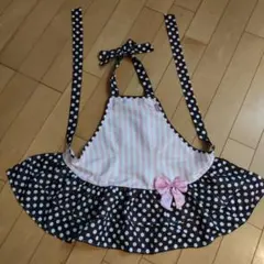 キッズ用フリル付きエプロン ピンク茶色ドット