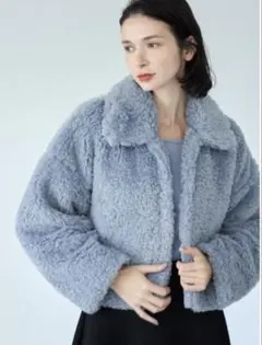 CEDNIE 美品　水色　ファー クロップドジャケット　ボアジャケット
