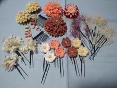 花モチーフの和装髪飾りセット　成人式、卒業式、七五三、結婚式などに