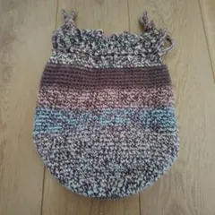 編み物の巾着袋 ブラウン・ブルー