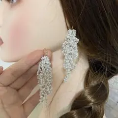 1点物つぶつぶロングピアス　イヤリング 大ぶり存在感 結婚式　ブライダル　前撮り