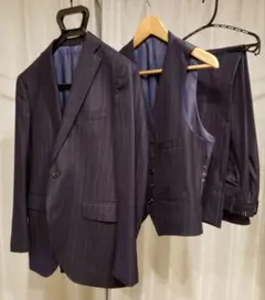 スーツカンパニー　スリーピース　ネイビー　チョークストライプ　165