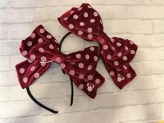 ディズニー ミニー ベロア リボン 赤 バレッタ 水玉刺繍 廃盤品 ドット