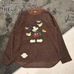 激レア 90sオールドディズニー ミッキー 刺繍 ボアフリース スウェット 茶