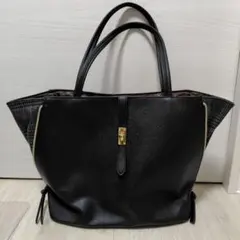 イッツデモ　黒のトートバッグ 外ポケット付き