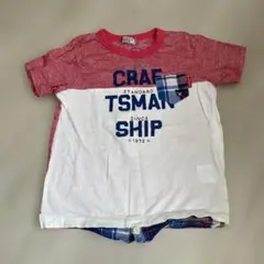 DOUBLE.B カラーTシャツ 青チェック柄　赤白120