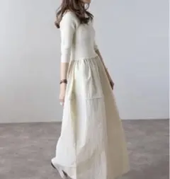 新品未使用Bonjour Saganスクエアネックニットコンビコクーンワンピース