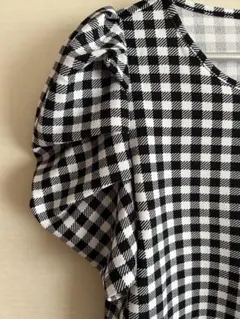 【新品未使用】半袖パフスリーブ/カットソーブラウス/ギンガムチェック/ストレッチ