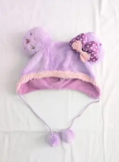 ディズニー　ミニーマウス　ファンキャップ　パープル　紫　ラインストーン　ボア