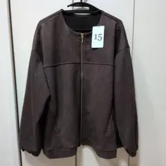 サイドプリーツノーカラーブルゾン　ブラウン