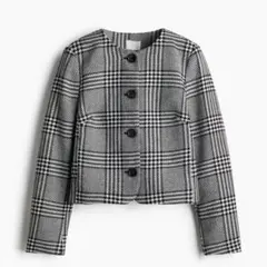 H&M ショートジャケット　千鳥柄　チェック　ツイード　ノーカラージャケット