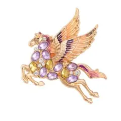 ブローチ ペガサス 馬 ゴールド キラキラ レディース 紫 かわいい 新品
