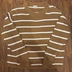 ストライプ リブ編み ニットセーター 長袖