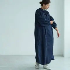 eldo ボリュームスリーブ シャツワンピース ネイビー