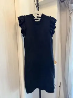 ZARA ネイビー　フリル袖 ノースリーブ ニットワンピース
