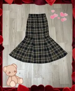 【GU】タータンチェック柄 マーメイドスカート ロング丈 ブラウン XSサイズ
