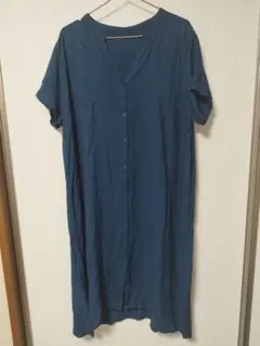 4L ネイビー ボタン付きシャツワンピース