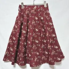 earth music & ecology フレアスカート ボルドー 花柄 ゴム